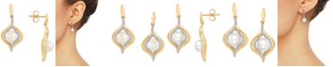 Macy's Cultured Freshwater Pearl (6-1/2mm) & Diamond (1/5 ct. t.w.) Drop Earrings in 14k Gold